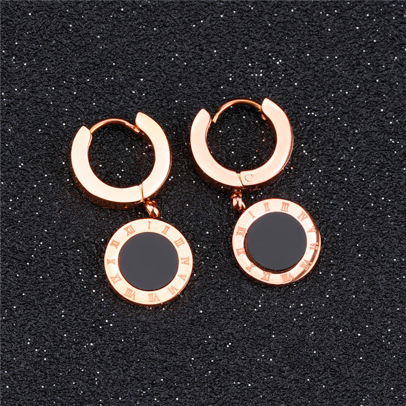 Roman numerals simple circle round cake earrings