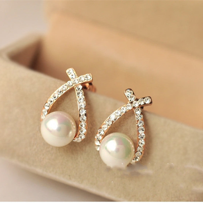 European And American Style Pearl And Diamond Earrings