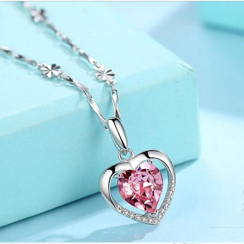 Silver Plated Heart Pendant Crystal Love Necklace