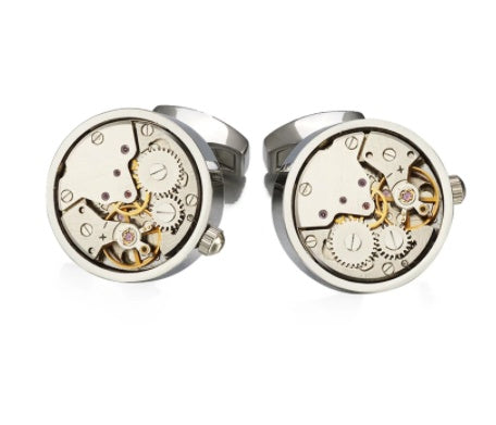Men's Round Steampunk Gear Watch Mechanism Cufflinks