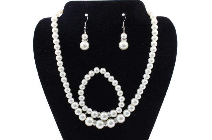 Fast sell hot bridal decorations, wedding jewelry set, pearl necklace, earring, bracelet wholesale