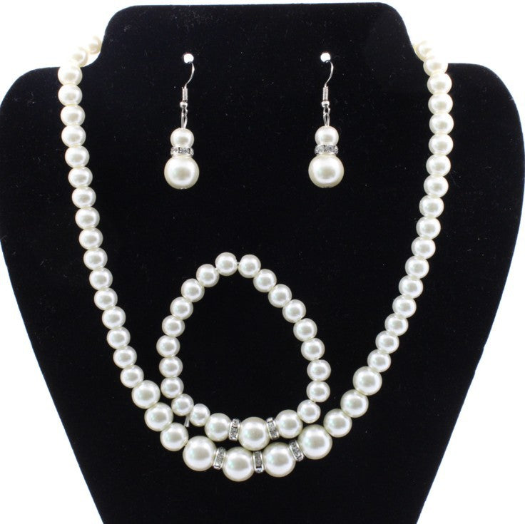 Fast sell hot bridal decorations, wedding jewelry set, pearl necklace, earring, bracelet wholesale