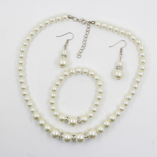 Fast sell hot bridal decorations, wedding jewelry set, pearl necklace, earring, bracelet wholesale