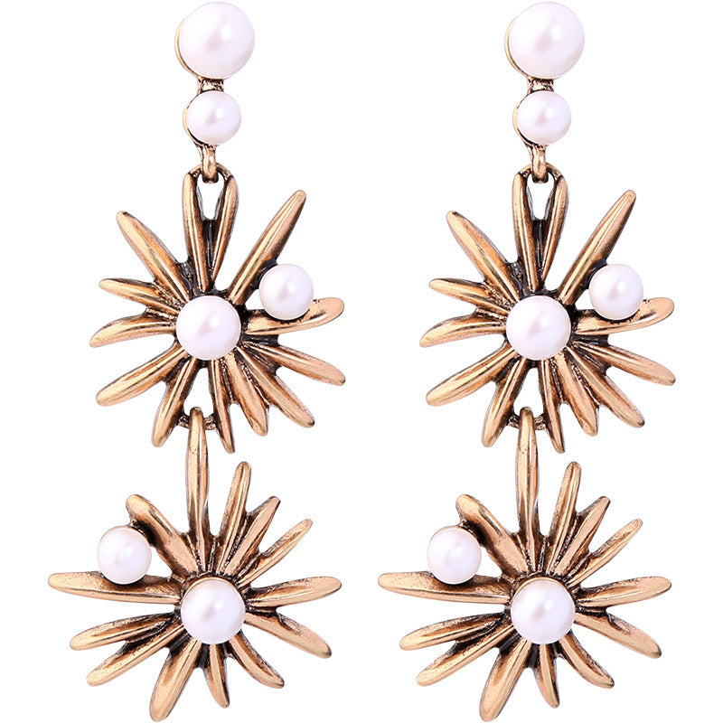 Pearl Flower Alloy Stud Earrings