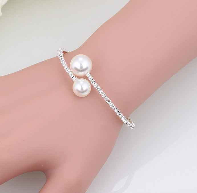 The bride wedding accessories crystal pearl diamond drill collar Necklace Bracelet Adjustable two piece suit