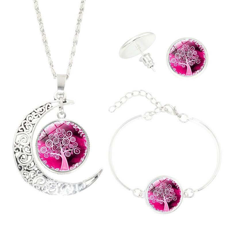 Lunar Tree of Life Glass Dome Jewelry Set