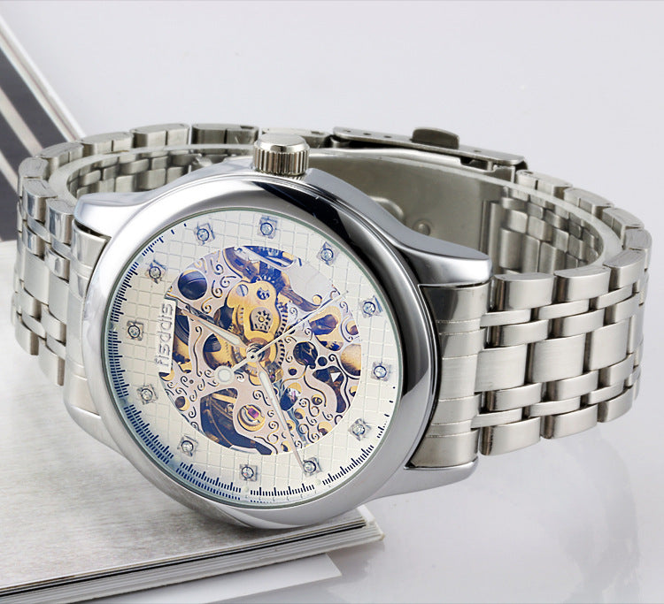 New Foreign Trade Luminous Mechanical Watches, Automatic Hollowing, Men's Fashion Trend, Steel Machinery Watches