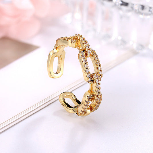 Zircon Chains Encrusted Gold Ladies' Rings