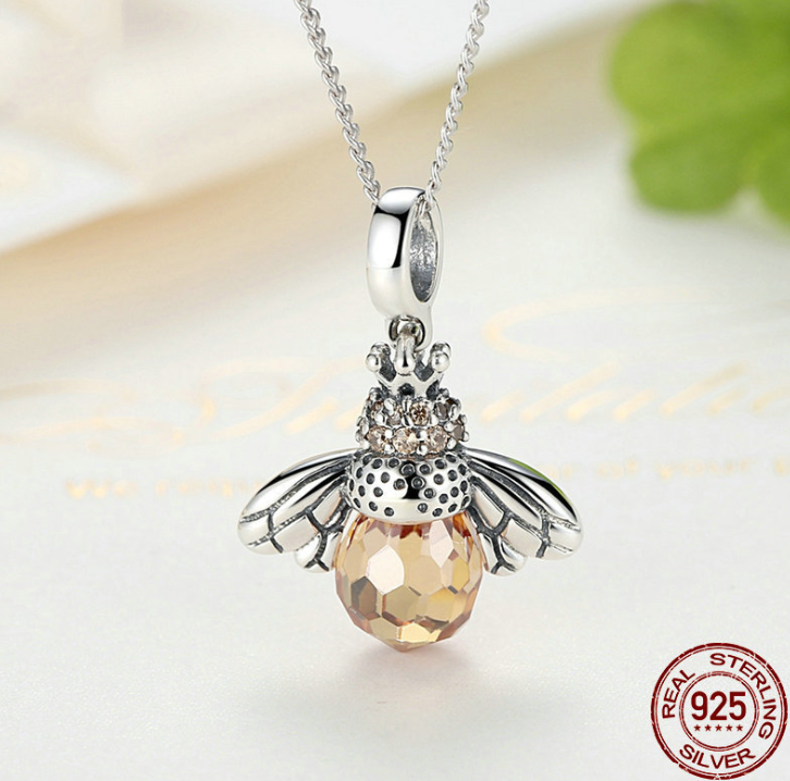 S925 Necklace Pendant European And American Fashion Crystal Bee Pendants Diy Beaded Bracelet Accessories