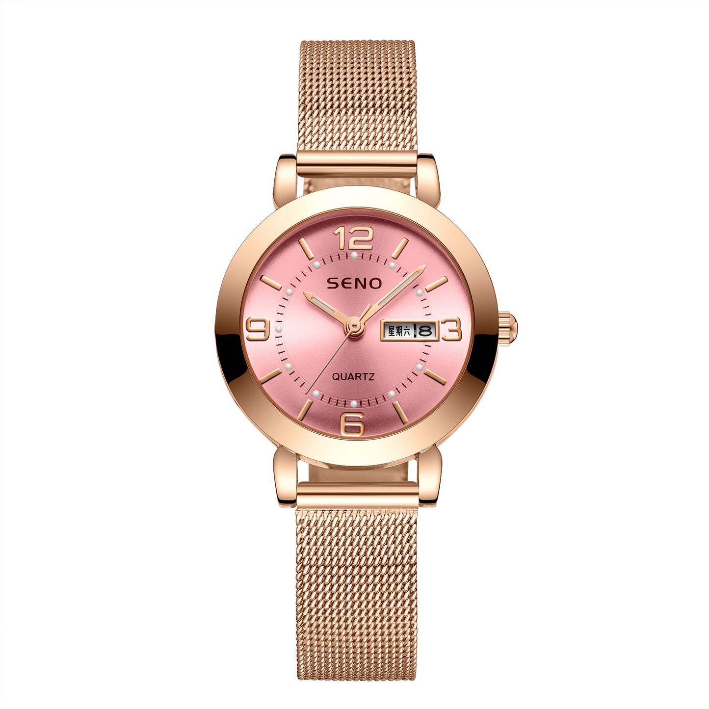 Mesh Non-mechanical Ladies Luminous Waterproof Double Calendar Female Student Steel Belt Watch