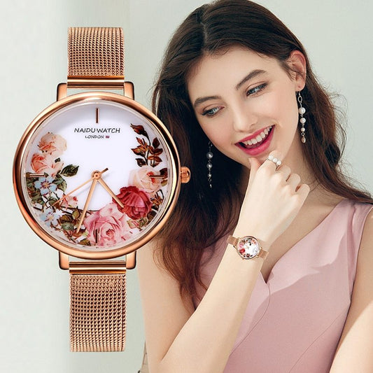 All-match creative big dial flower ladies watch