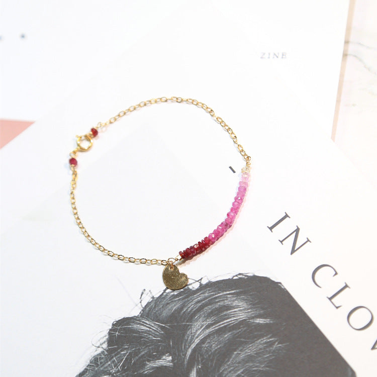 14k gold-plated gold natural ruby love pendant bracelet