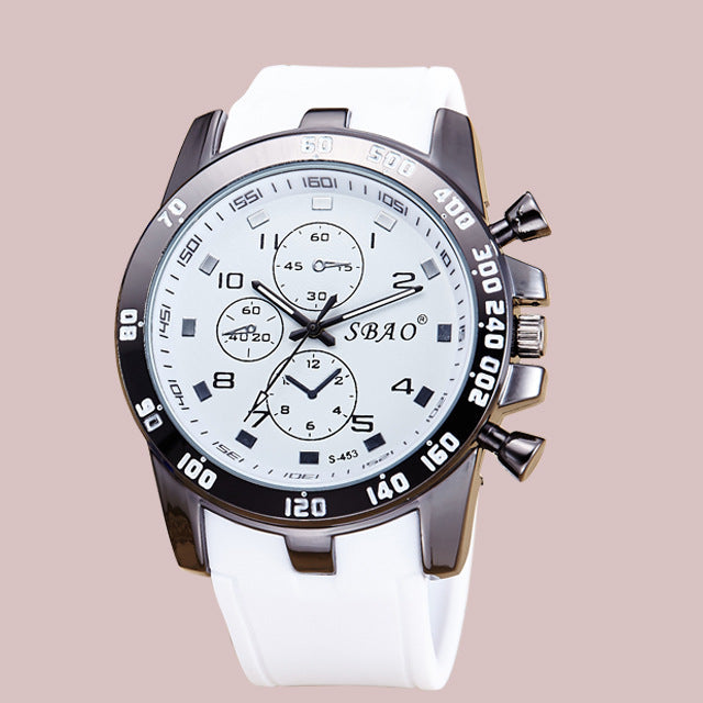 SBAO Silica Gel Watch Men's Fashion Watch Waterproof PU Belt Quartz Wrist Watch