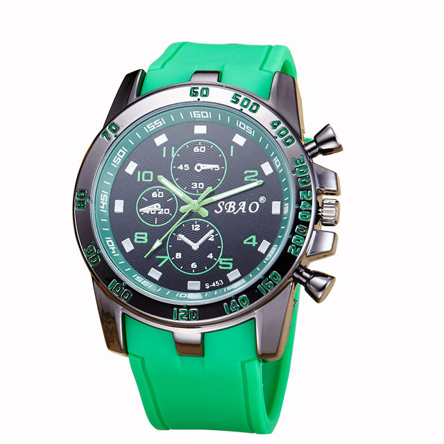 SBAO Silica Gel Watch Men's Fashion Watch Waterproof PU Belt Quartz Wrist Watch