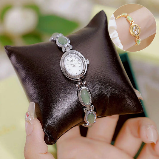Luxurious Retro Oval Dial Watch with Natural Stone