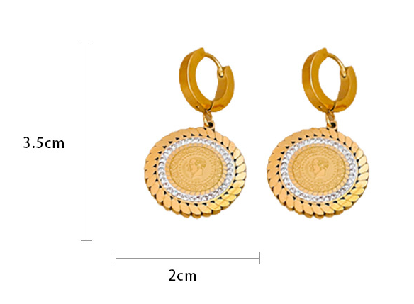 Titanium Steel Retro Affordable Luxury Diamond Portrait Round Plate Ear Clip Minority Design Earrings