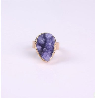 Natural Stone Agate Crystal Bud Women Rings  Rose Vintage Rings