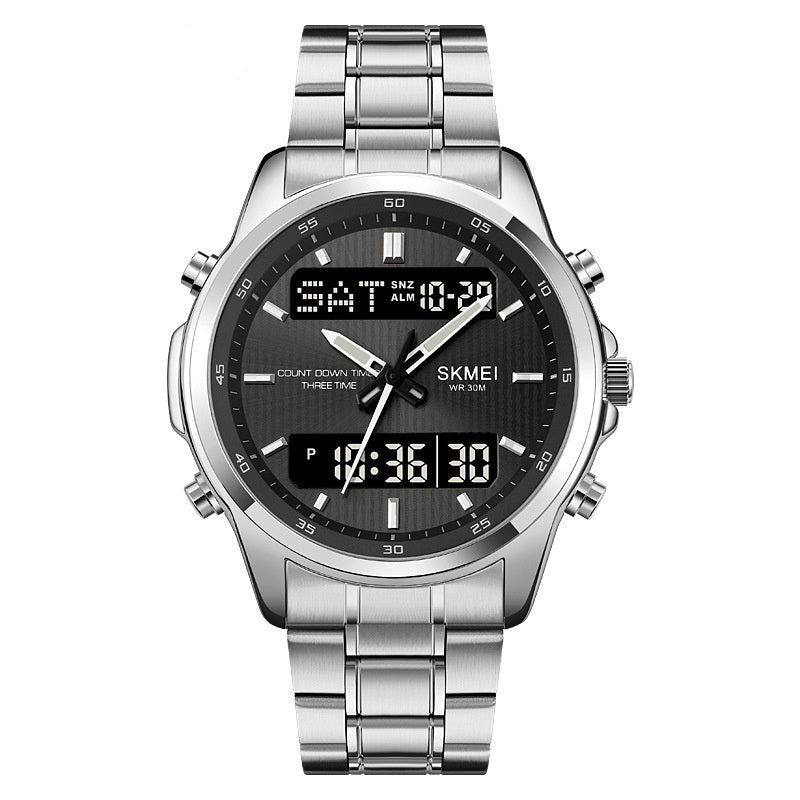 Multifunctional Men's Steel Strap Double Display Sports Watch
