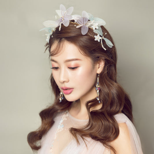 Bridal Headdress Head Flower Wings Super Fairy Hair Band Earrings Hair Accessory Set