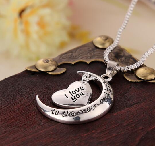 PGNX0411 I Love You to the Moon and Back Fashion Silver pendant Moon Heart shaped