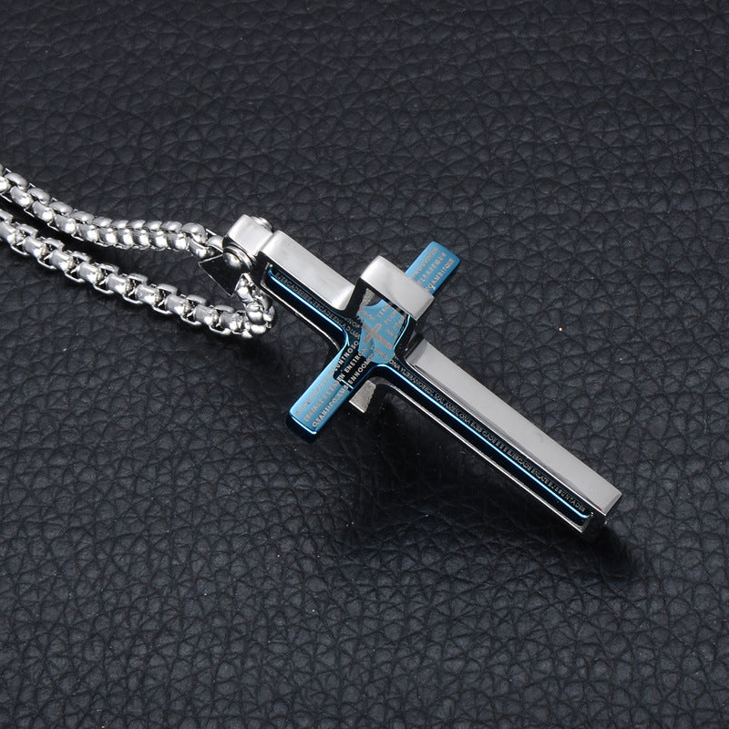 Stainless steel rotatable bible verse cross pendant necklace