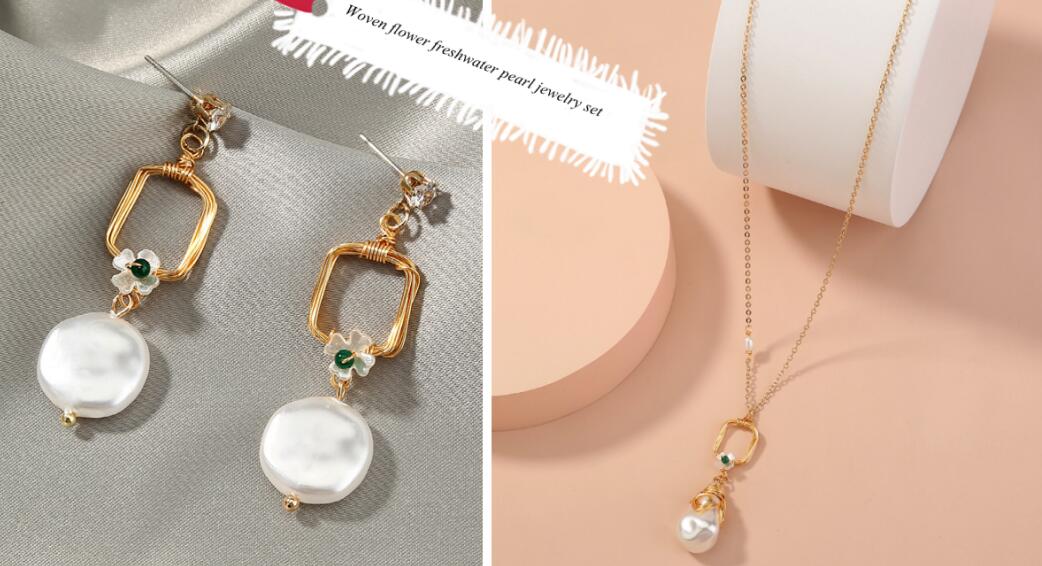 Fashion Women's Pearl Earrings Pendant Necklace