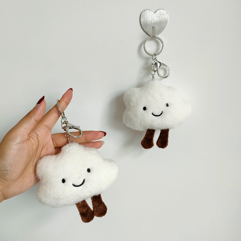 Cute Plush White Cloud Pendant Couple Keychain Ring