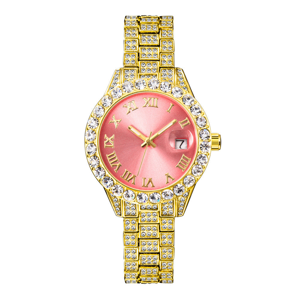 Diamond Inlaid Waterproof Calendar Full Bore Luminous Women's Quartz Watch