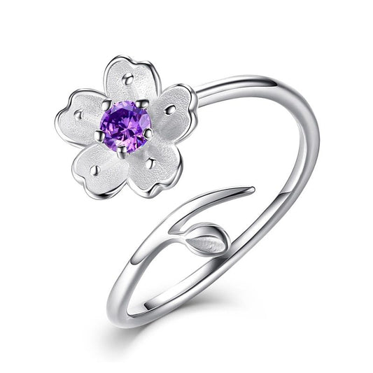 LNRRABC Elegant Purple Pink Flowers Finger Rings Stainless Steel Rings For Women Crystal Ring Fashion Jewelry Dropshipping