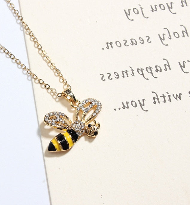 Cute Drop Oil Studded Bee Pendant