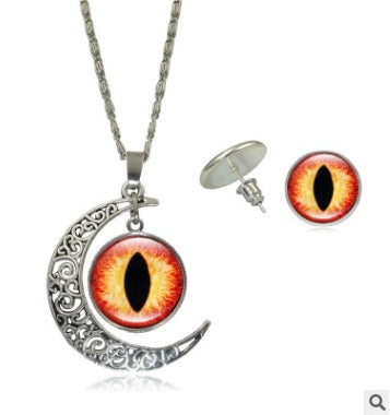 European and American fashion jewelry Color pupil eye series time gemstone necklace earrings Jewelry set