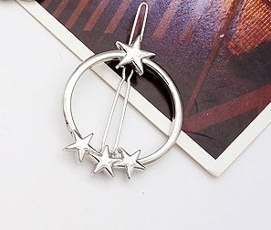 Europe and America simple hollow five-pointed star moon geometry hairpin metal frog clip side clip