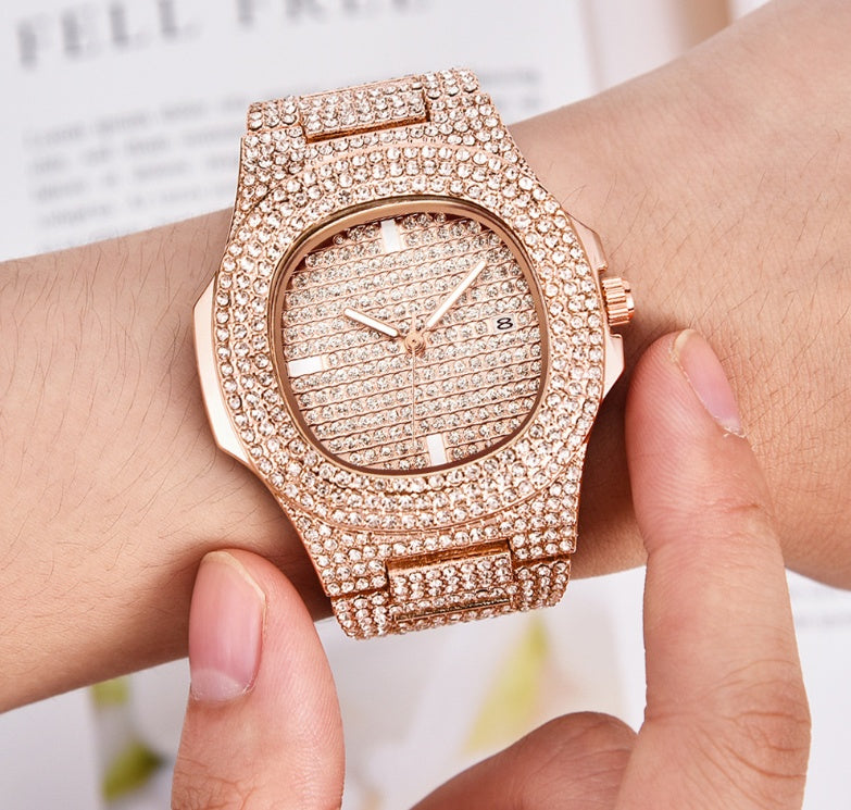 Men's Luxury Diamond Date Quartz Watch