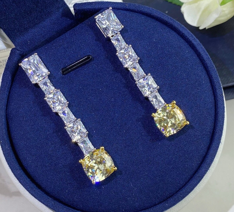 Radiant Trapezoidal Yellow Diamond Earrings For Women