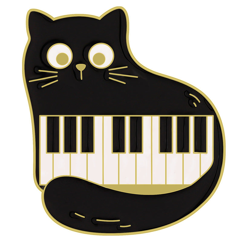 Cute Black Cat Piano Notes Alloy Brooch