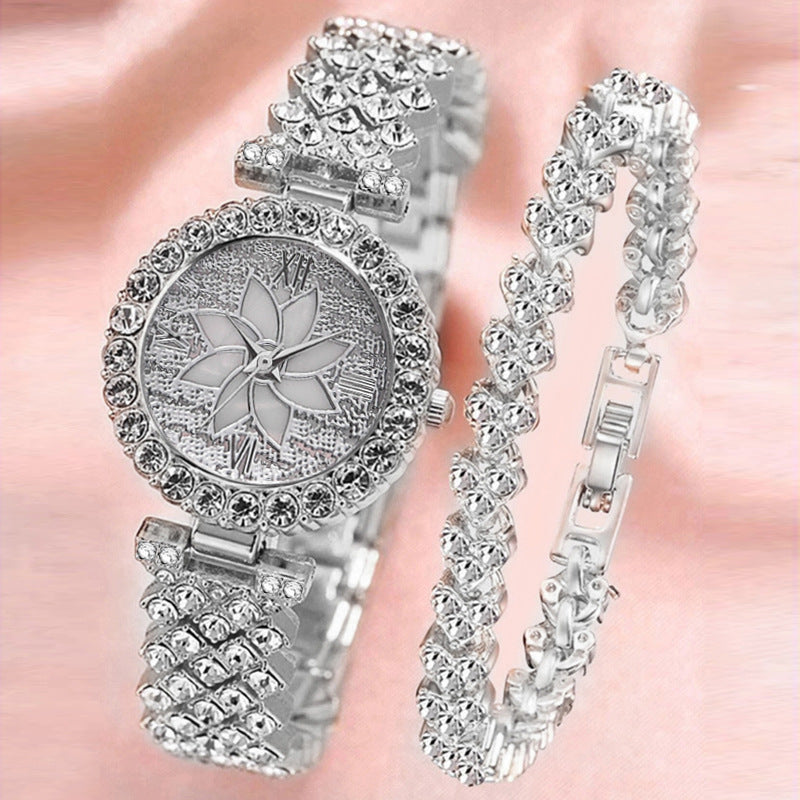 Diamond-embedded Starry Sky Flower Disk Bracelet Watch Women's Suit