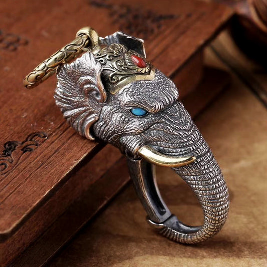 S925 Silver Elephant Keychain Men's Antique Waist Hanging