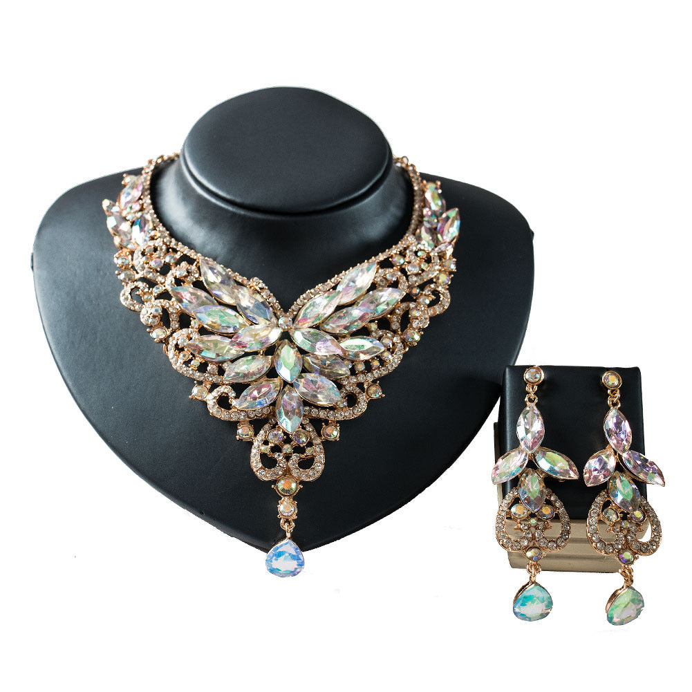 2021 speed selling explosion, African, European and American color exaggerated bride necklace earrings set of alloy manufacturers