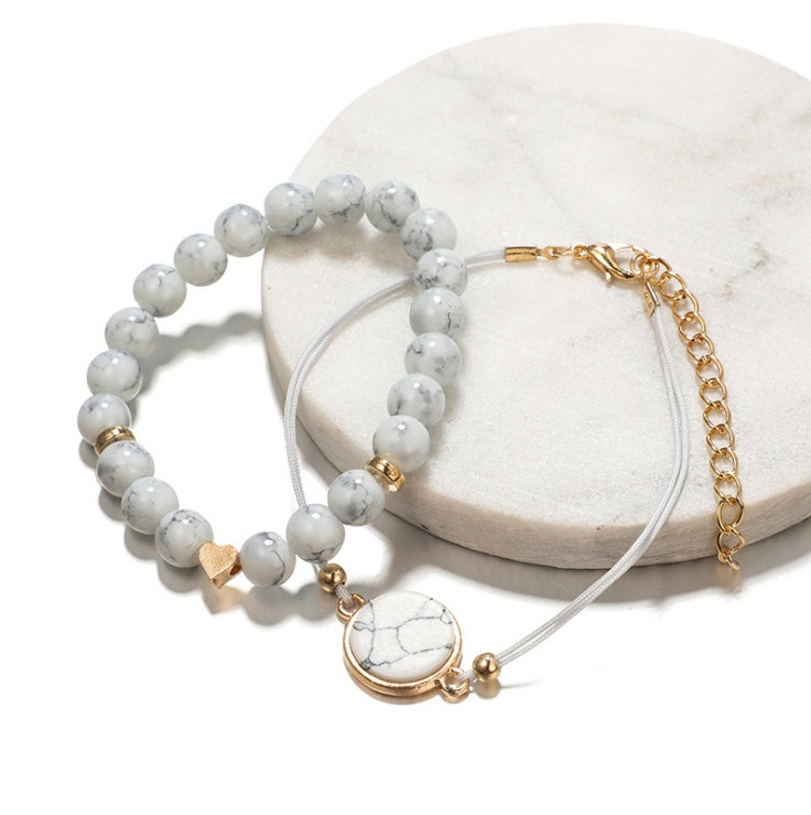 Geometric Hollow Fringed Pine Stone Bracelet Set