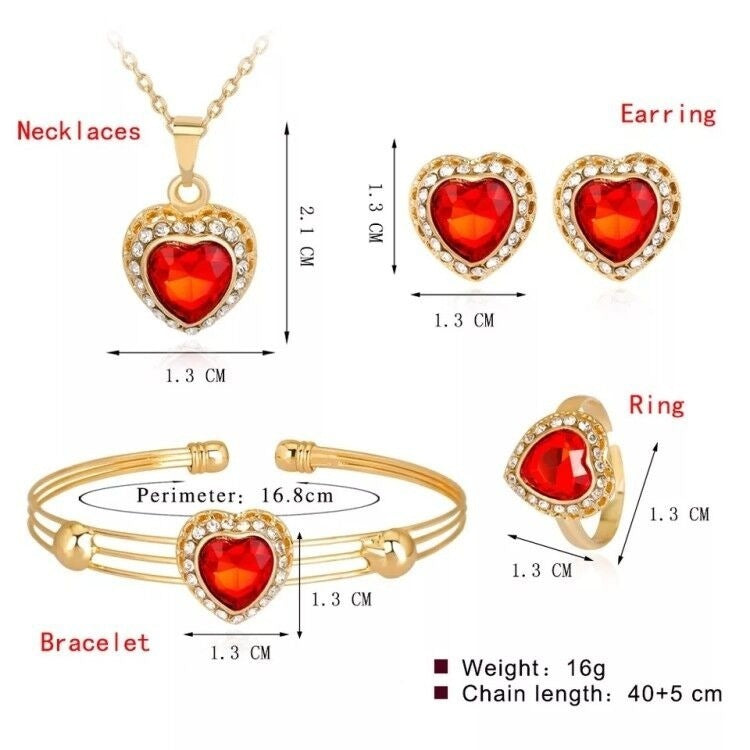 Peach Heart Rhinestone Bridal Jewelry Set