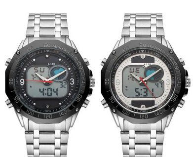 Waterproof Double Display Luminous Steel Band Watch