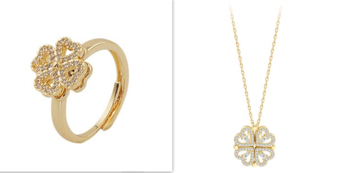 Magnetic Folding Heart-Shaped Four-Leaf Clover Pendant Necklace