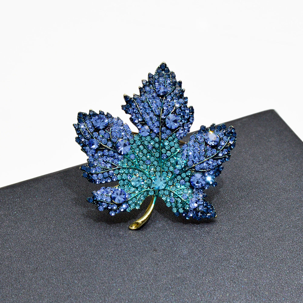 Fashionable And Elegant Blue Gradient Maple Leaf Brooch