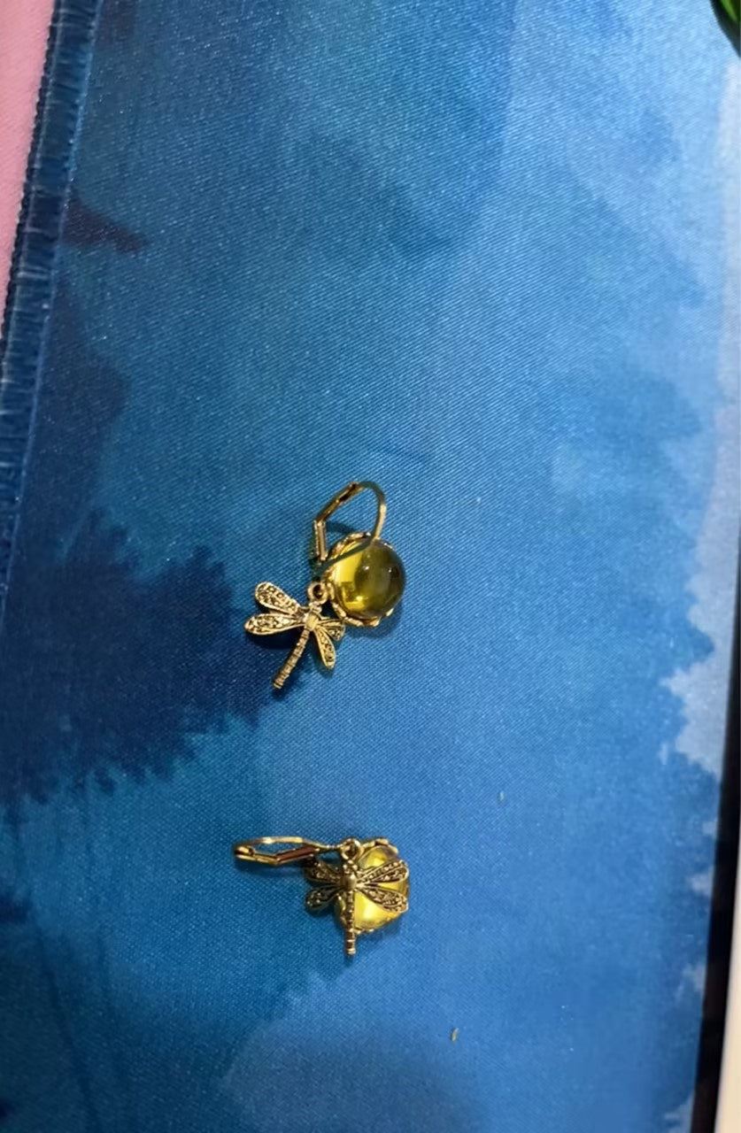 Vintage Dragonfly Pendant Boho Chakra Drop Earrings