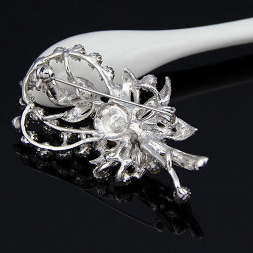 Flower Bow Pearl Rhinestone Brooch