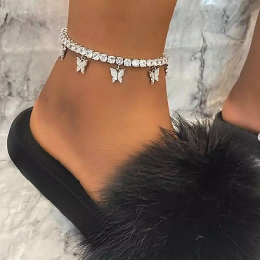 Simple Temperament Claw Chain Tassel Foot Decoration Fashion Beach Creative Rhinestone Butterfly Anklet