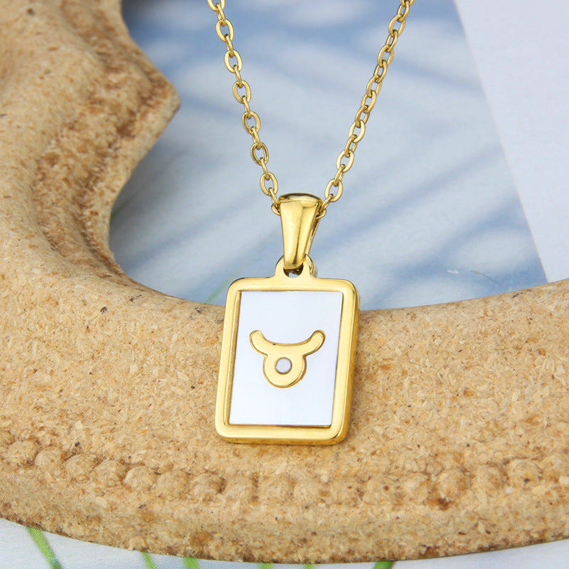 Stainless Steel Square Shell Zodiac Necklace