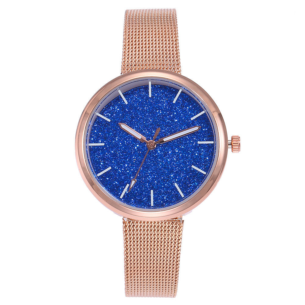 Fashion Women Romantic Starry Sky Wrist Watch Casual Rose Gold Steel Mesh Belt Rhinestone Watch Relogio Feminino