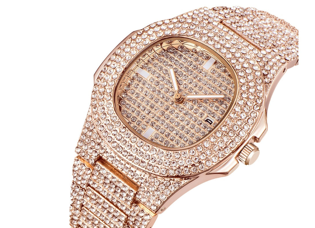 Men's Luxury Diamond Date Quartz Watch