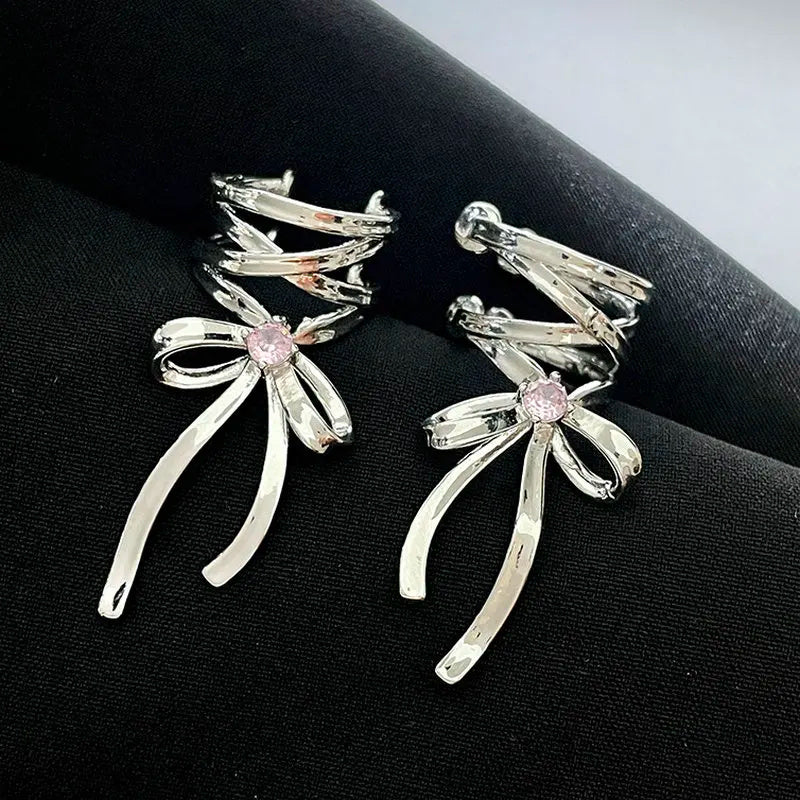 Fashion Jewelry New Ribbon Aesthetics Ear Clips Ballet Style Ribbon Bow-knot Ear Cuff For Women Fashion Non-Piercing Ear Clips Earrings Jewelry